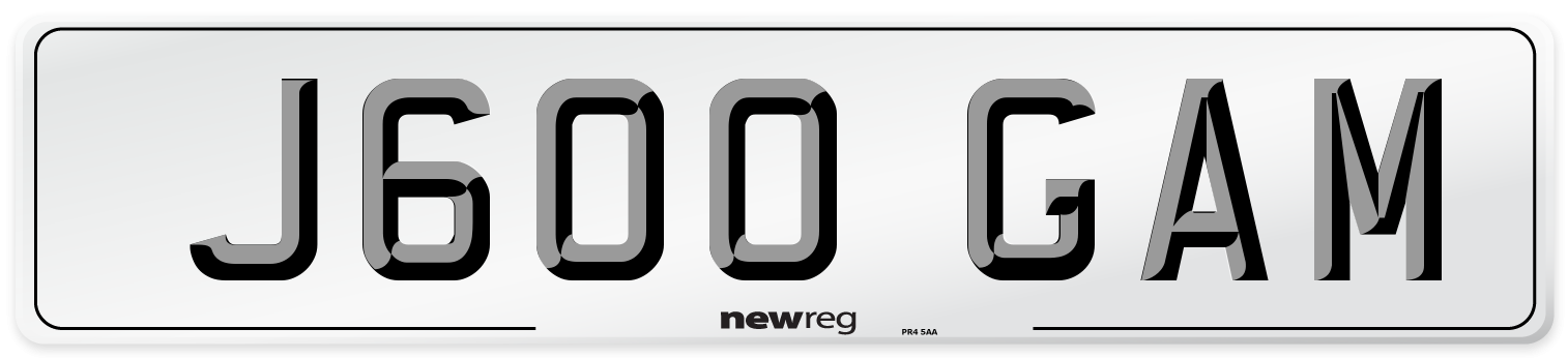 J600 GAM Number Plate from New Reg